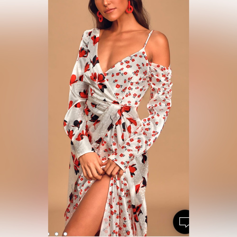 NWT ANTHRO O.P.T. Emilia White floral print satin one shoulder maxi dress